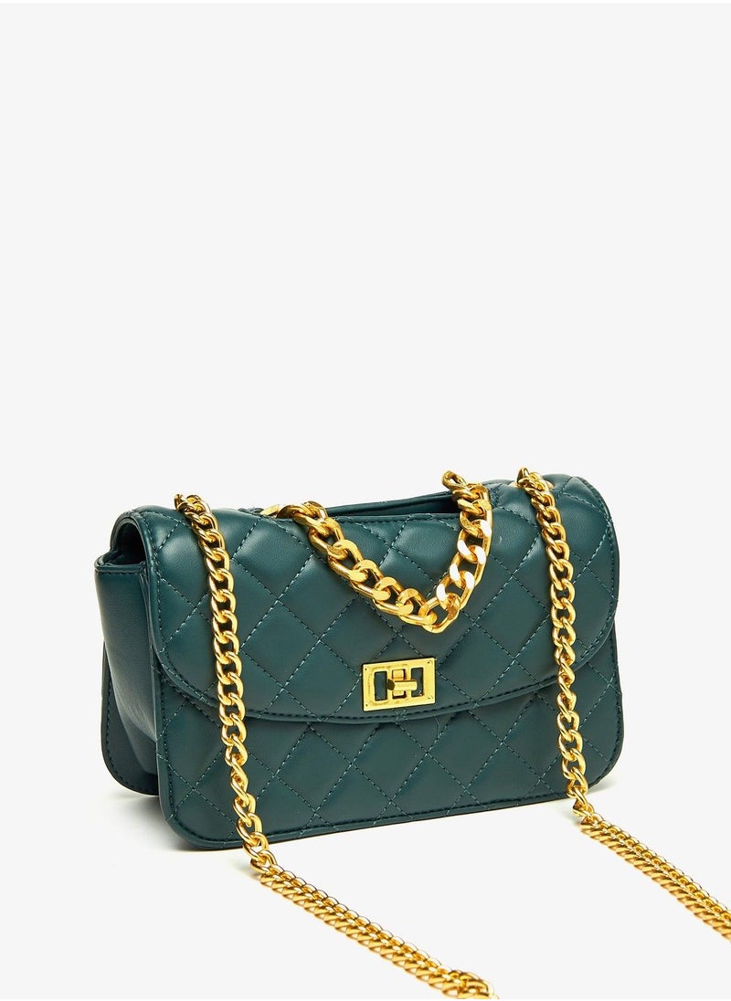 shoexpress - Quilted Crossbody Bag with Chain Strap and Button Closure - Image 1
