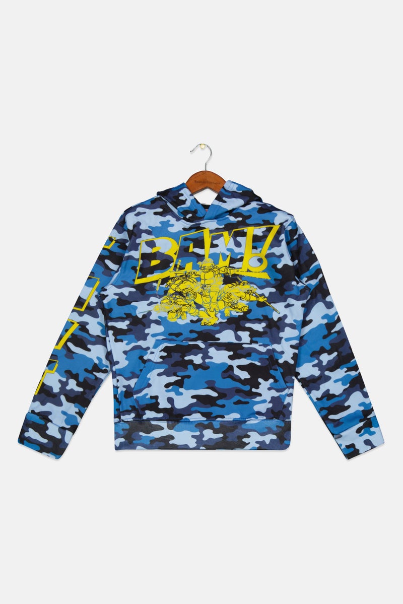 nickelodeon Kids Boy Camouflage Hooded Sweatshirt, Blue Combo - Image 1