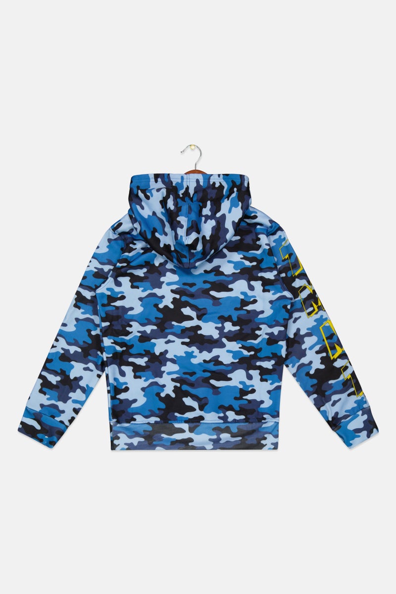 nickelodeon Kids Boy Camouflage Hooded Sweatshirt, Blue Combo - Image 2