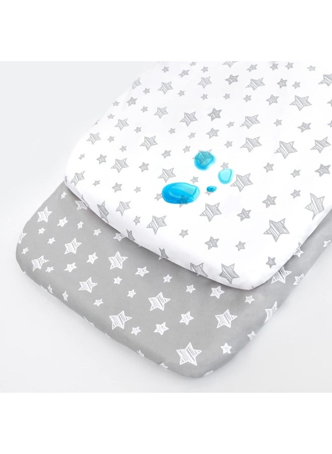 Moonsea Moonsea Waterproof Bassinet Sheets 2 Pack, Compatible with RONBEI & Koola Baby & Baby Joy Bassinet, 33" X 20" Fits Most bassinets and Cradles  - Image 1
