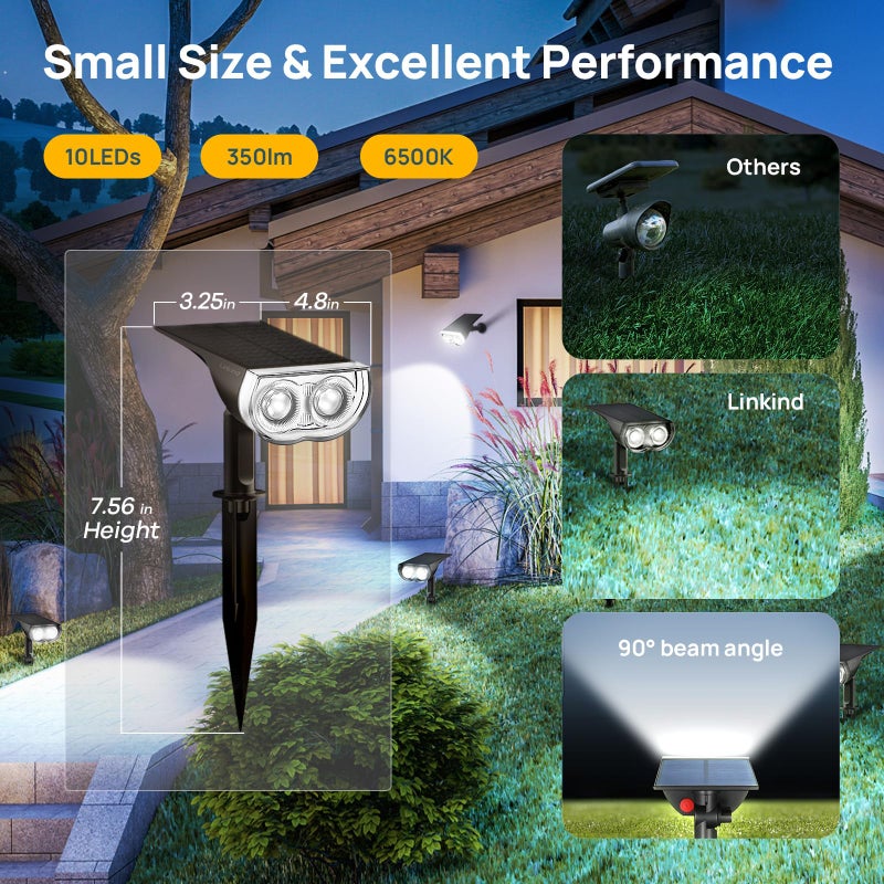 Linkind Solar Lights Outdoor StarRayS, Bright Solar Spot Lights Outdoor, IP67 Waterproof Spotlights for Garden Yard Landscape Walkway Patio Tree (Daylight, 2 Pack) - Image 2
