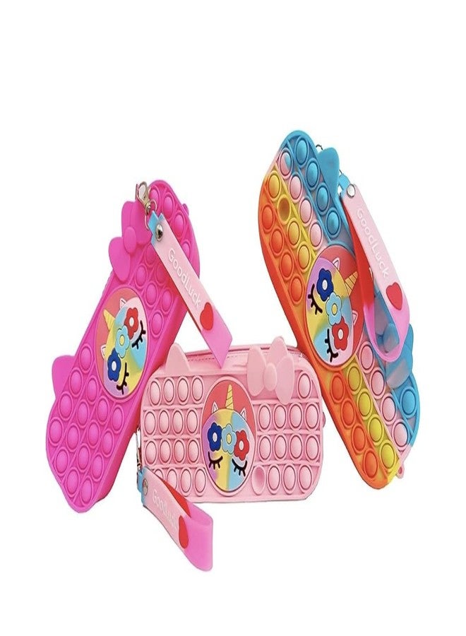 Returngifts - Combo of 8 Cute Pop-It Pencil Pouches for Girls | Birthday Return Gifts | Stationery Gifts for Christmas for Age 3-5,6 to10 | Gifts for kanjak Kanya | Mixed Designs - Image 2