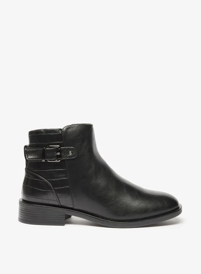 سيليست Women's Solid Ankle Boots with Buckle and Zip Closure