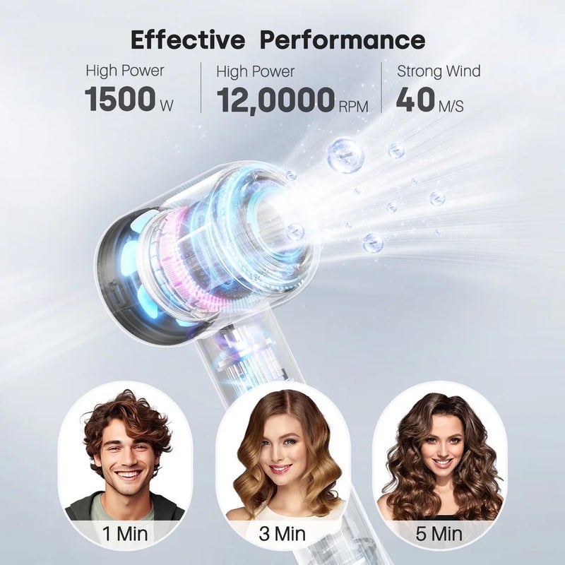 بوبكال مجفف شعر High Speed Hair Dryer with Diffuser 120000rpm Wind Speed 40m/s 3X Faster Dry Negative Ions Hairdryer For Home Travell Hotel - Image 4