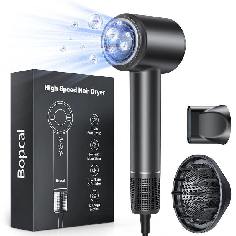 بوبكال مجفف شعر High Speed Hair Dryer with Diffuser 120000rpm Wind Speed 40m/s 3X Faster Dry Negative Ions Hairdryer For Home Travell Hotel - Image 2