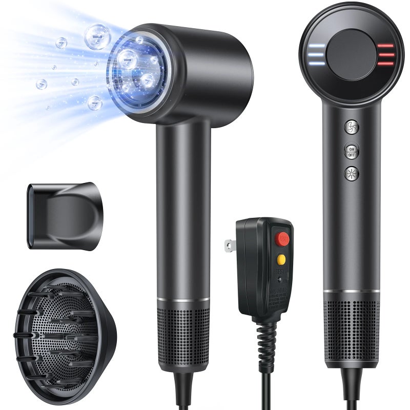 بوبكال مجفف شعر High Speed Hair Dryer with Diffuser 120000rpm Wind Speed 40m/s 3X Faster Dry Negative Ions Hairdryer For Home Travell Hotel - Image 1