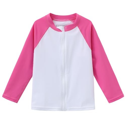 Ubestyle Baby Toddler UPF 50+ Rash Guard — Long Sleeve Full Zip Swim Shirt, Quick Dry Sun Protection White Pink - Image 1