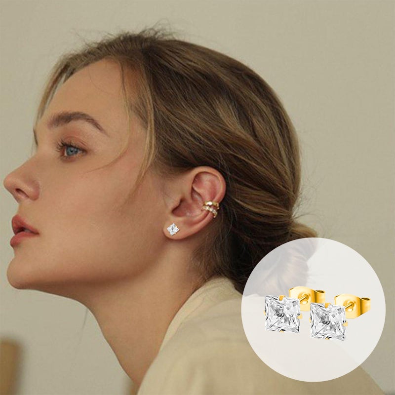NEWITIN 24 Pairs Stainless Steel Earrings for Men Hypoallergenic Inlaid Cubic Zirconia Studs Hoop Earring Cross Dangle Earrings Unisex Punk Stud Earring for Women Men - Image 5