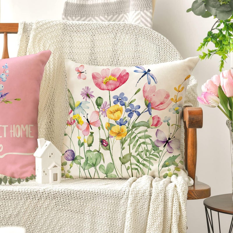 WOKANI Spring Outdoor Throw Pillow Covers 18x18 Set of 4 Garden Flowers Farmhouse Patio Decorative Cushion Covers Home Decor Couch for Sofa Bedroom Livingroom, Pink - Image 5