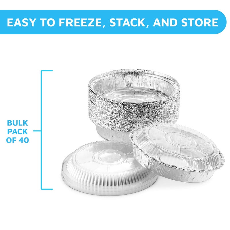 MontoPack 9â€ Round Aluminum Foil Pans with Clear Lids | Disposable Containers with Straight Walls for Storing, Baking, Meal Prep & Reheating | Freezer & Oven Safe, Recyclable | 40 Pack of Tins - Image 5