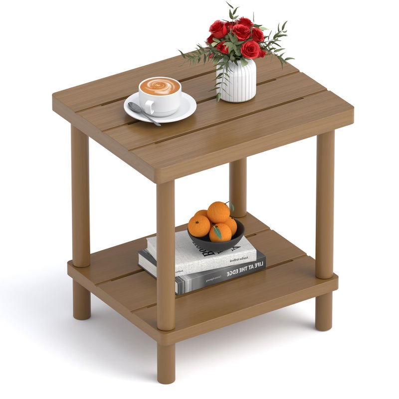 LEJANEOYE Outdoor Side Table, 2-Tier Small Outdoor Table for Patio, Adirondack Side Tables for Outside or Indoor, Bamboo End Table for Pool, Porch, Weather Resistant Easy Maintenance,Brown - Image 1