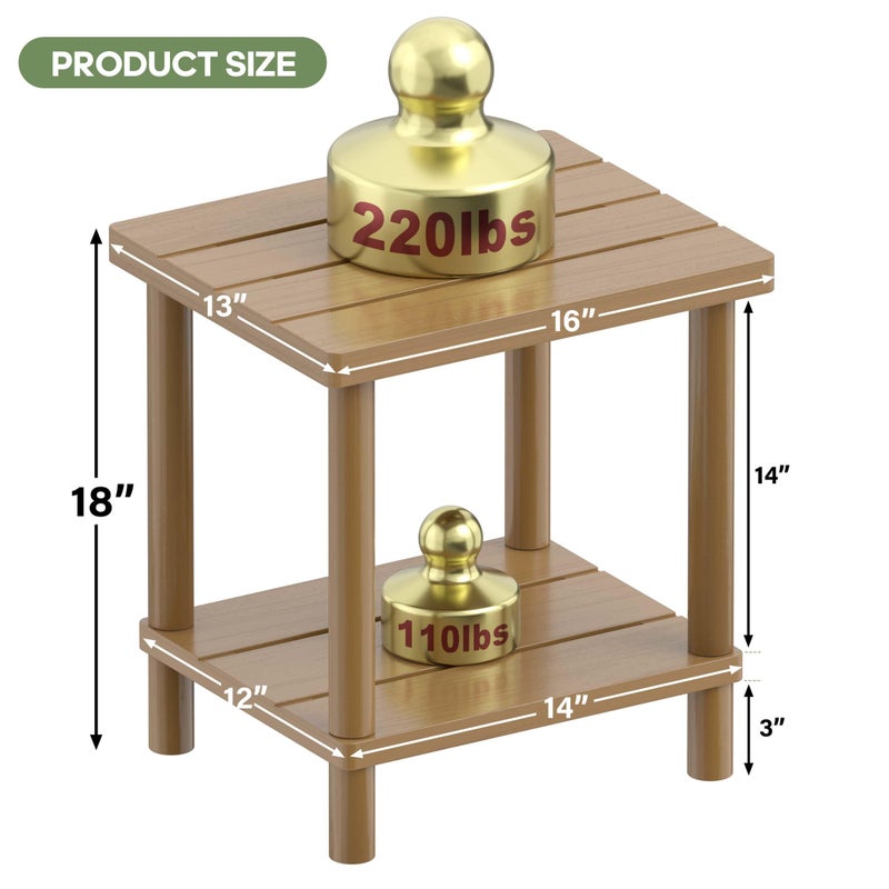 LEJANEOYE Outdoor Side Table, 2-Tier Small Outdoor Table for Patio, Adirondack Side Tables for Outside or Indoor, Bamboo End Table for Pool, Porch, Weather Resistant Easy Maintenance,Brown - Image 2