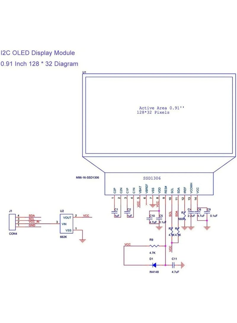 0.91 "وحدة عرض OLED (SSD1306 ، 128 × 32 ، I2C / IIC) 3.3V / 5V لـ Arduino و STM32 - Image 3