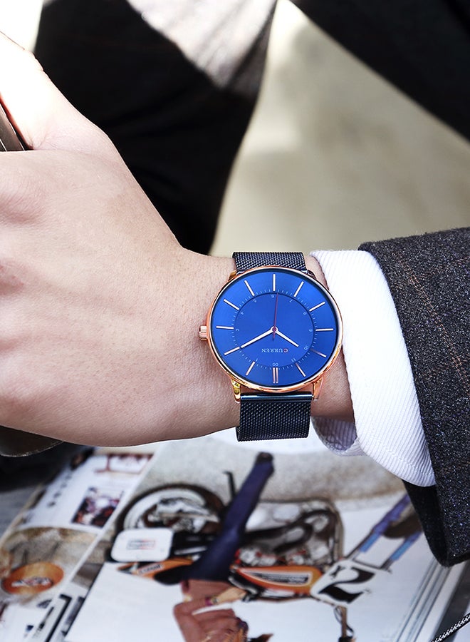 Men's Waterproof Stainless Steel Mesh BAnd Casual Quartz Watch 8303 - 41 mm - Blue - Image 4