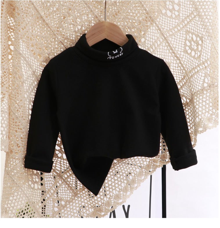 Kids Velvet Warm Long Sleeve Collared Top FDR02-Lapel Black 