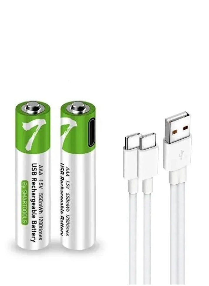 USB AAA Lithium ion Rechargeable Battery, 550mWh Rechargeable AAA Battery, 1 H Fast Charge, 1200 Cycle with Type C Port Cable, Constant Output,2-Pack - Image 1