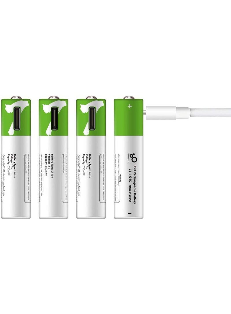 USB AAA Lithium ion Rechargeable Battery, 550mWh Rechargeable AAA Battery, 1 H Fast Charge, 1200 Cycle with Type C Port Cable, Constant Output,2-Pack - Image 3