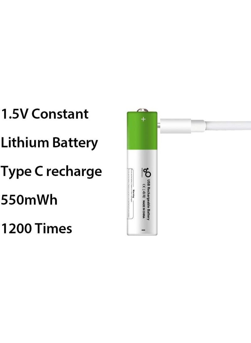 USB AAA Lithium ion Rechargeable Battery, 550mWh Rechargeable AAA Battery, 1 H Fast Charge, 1200 Cycle with Type C Port Cable, Constant Output,2-Pack - Image 4