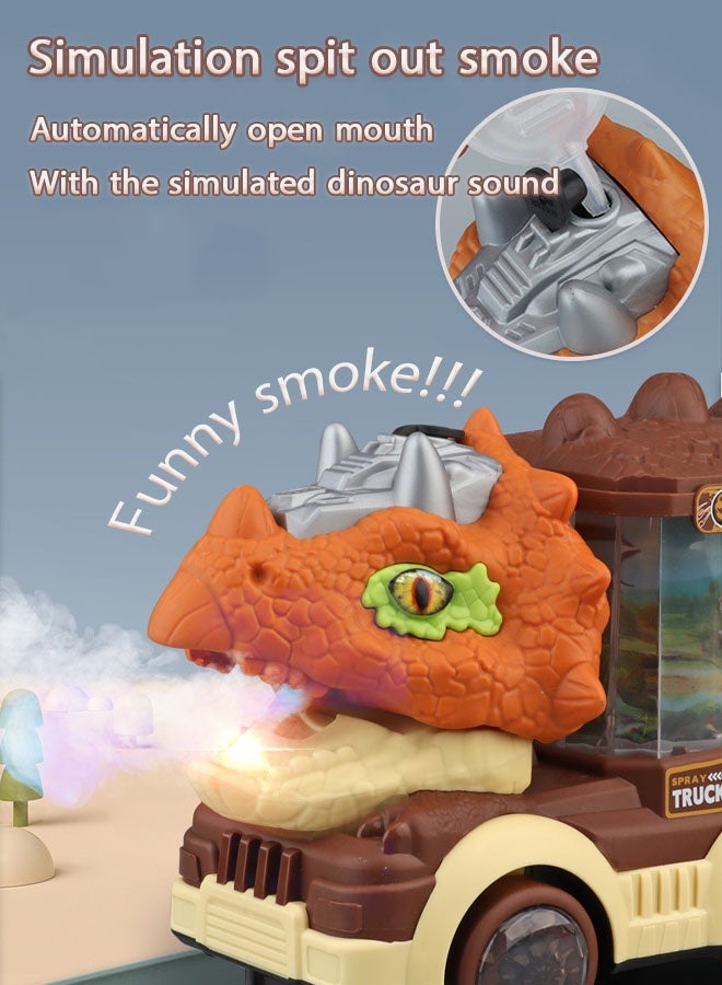 Dinosaur Truck Toy, Car Toys with Music  Lights, Electric Spray Car with Rotating Light, Parent-child Interaction Toys, Fun Gift for Kids Engaging Playtime with Realistic Features, Orange - Image 3