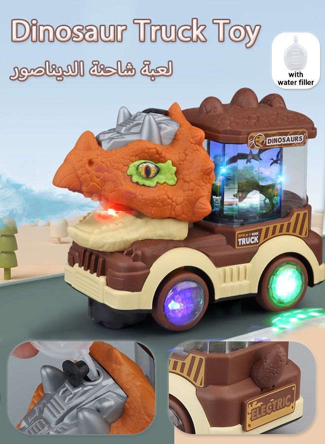 Dinosaur Truck Toy, Car Toys with Music  Lights, Electric Spray Car with Rotating Light, Parent-child Interaction Toys, Fun Gift for Kids Engaging Playtime with Realistic Features, Orange - Image 1