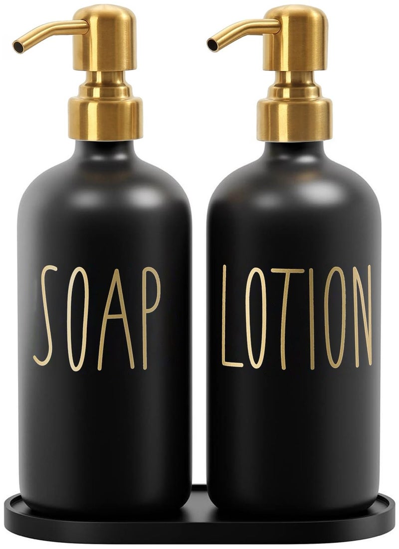 MOMEEMO Bathroom Soap Dispenser Set, Contains Hand Soap and Lotion Dispenser, Suitable for Black and Gold Bathroom Decor. (Black & Gold) - Image 1