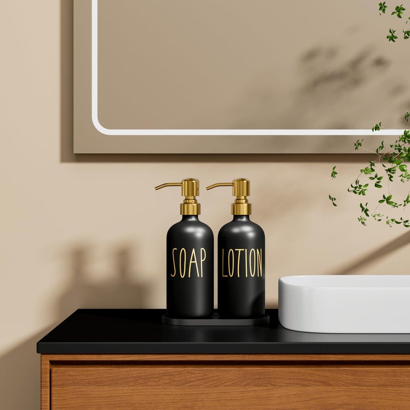 MOMEEMO Bathroom Soap Dispenser Set, Contains Hand Soap and Lotion Dispenser, Suitable for Black and Gold Bathroom Decor. (Black & Gold) - Image 5