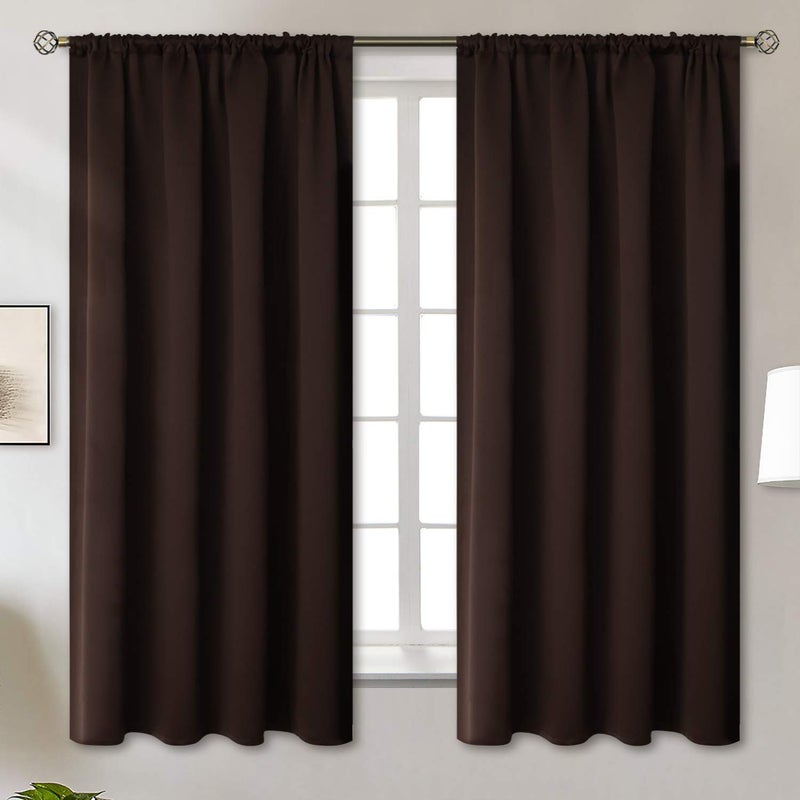 BGment Brown Blackout Curtains 63 Inches Long for Bedroom  Rod Pocket Thermal Insulated Room Darkening Curtain for Living Room 42 x 63 Inch 2 Panels