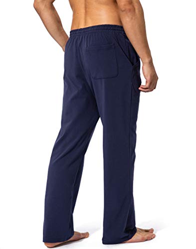 Pudolla Men's Cotton Yoga Sweatpants Athletic Lounge Pants Open Bottom Casual Jersey Pants for Men with Pockets (Navy Blue X-Large) - Image 3