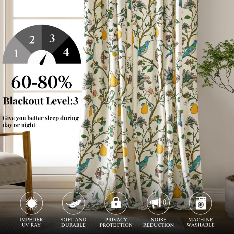MUSSEL White Luxury Velvet Floral Curtains 84 inches for Living Room,Vintage Victorian Botanical Blackout Curtain Drapes,2 Panels Mid Century Art Deco Bird Flower Window Curtains for Bedroom - Image 4