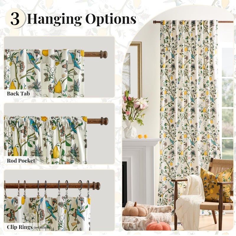 MUSSEL White Luxury Velvet Floral Curtains 84 inches for Living Room,Vintage Victorian Botanical Blackout Curtain Drapes,2 Panels Mid Century Art Deco Bird Flower Window Curtains for Bedroom - Image 3
