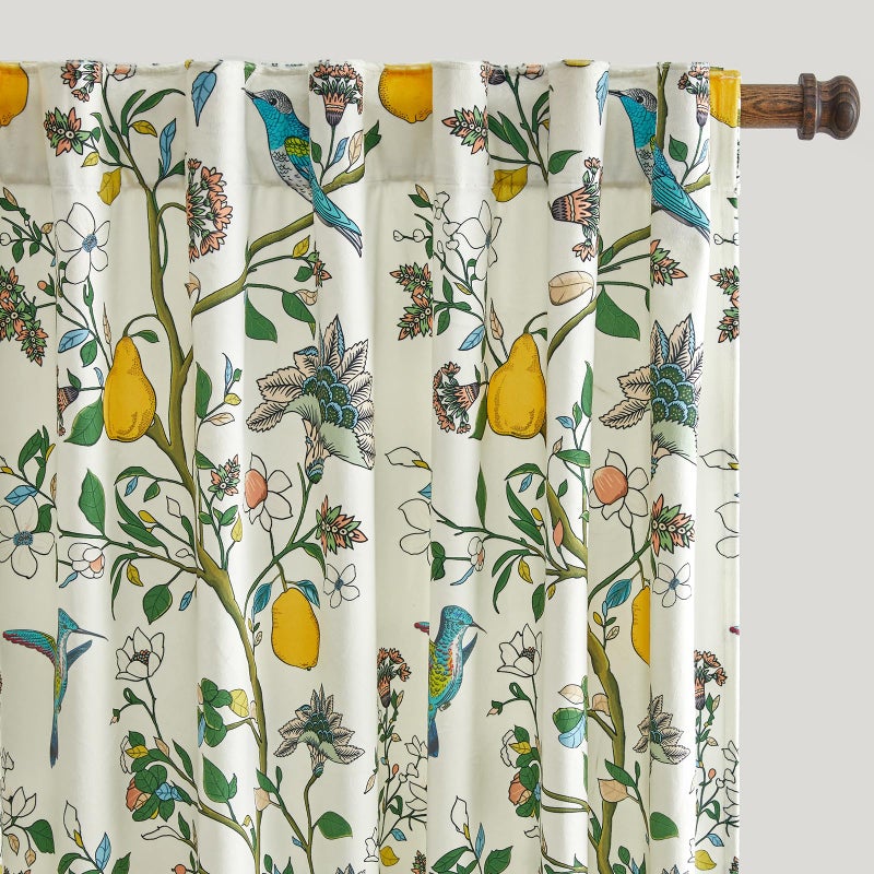 MUSSEL White Luxury Velvet Floral Curtains 84 inches for Living Room,Vintage Victorian Botanical Blackout Curtain Drapes,2 Panels Mid Century Art Deco Bird Flower Window Curtains for Bedroom - Image 1