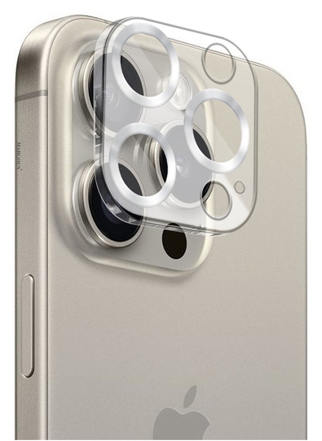 iPhone 15 Pro Max Camera Lens Protector Tempered Glass 9H Hardness Ultra HD Anti-Scratch Easy to Install Case Friendly Full Coverage Guard Silver