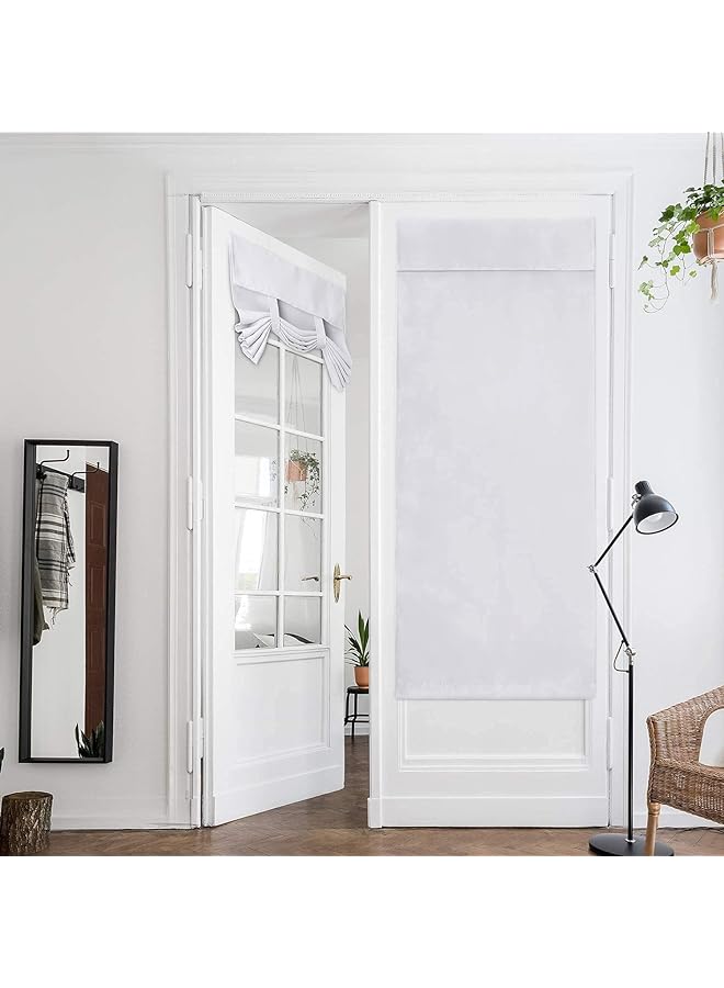 Zaboon ستائر باب فرنسية للخصوصية باللون الرمادي الأبيض ستائر تعتيم للباب باللون الأبيض، 26 × 68 بوصة ستائر تعتيم الغرفة، ستائر نوافذ معزولة حرارياً لغرفة النوم، لوحة واحدة - Image 1