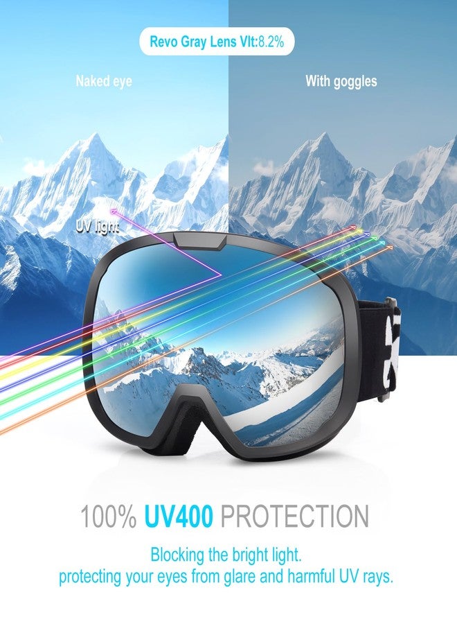 EXP VISION Ski Goggles for Men Women, OTG Snowboard Goggles with 100% UV Protection Anti Fog Lens Snow Goggles (Silver) - Image 4