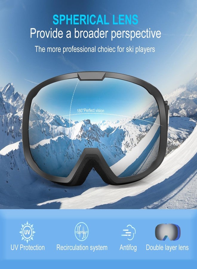 EXP VISION Ski Goggles for Men Women, OTG Snowboard Goggles with 100% UV Protection Anti Fog Lens Snow Goggles (Silver) - Image 2