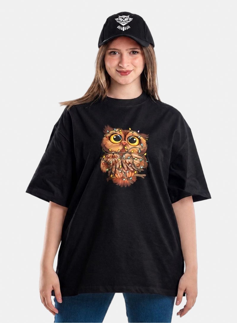T-shirt 'happy Owl' Black
