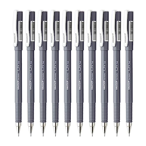Hauser UV Gel Pen Wallet Pack | Ensures Smoothness & Durability | Waterproof Ink for Smooth & Smudge Free Writing | Black Ink, Pack of 10 Pens - Image 1