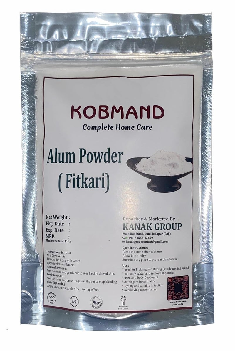 KOBMAND بودرة الألمنيوم كوبماند فيتكاري للعناية ببشرة الوجه وتنقية المياه مزيل عرق طبيعي وبلسم بعد الحلاقة بودرة فيتكاري طبيعية نقية متعددة الاستخدامات عبوة مريحة 250 جرام - Image 3