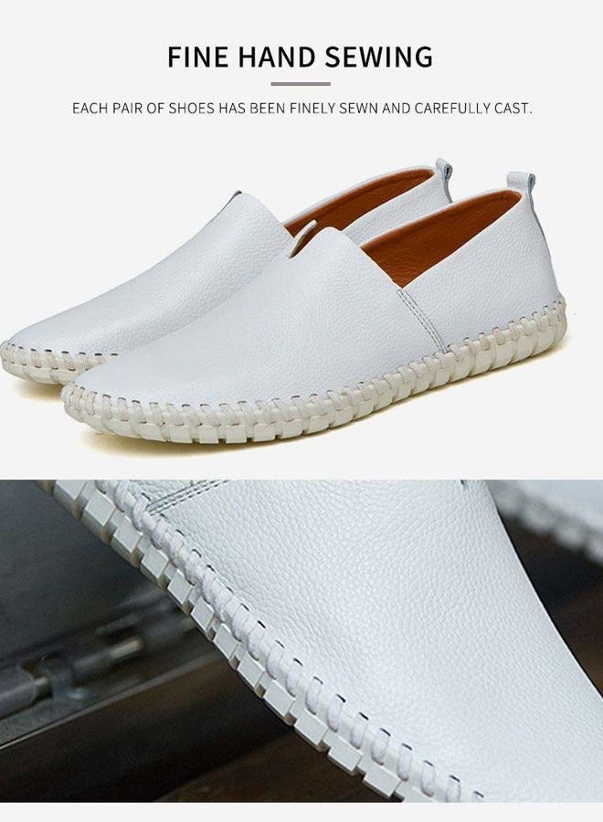 mitvr Men's Genuine Leather Loafer Shoes Slip On Soft Walking Driving Shoes, White, 11 - Image 4