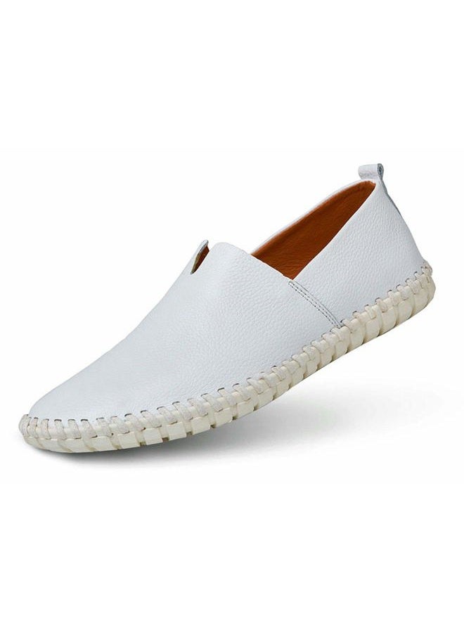 mitvr Men's Genuine Leather Loafer Shoes Slip On Soft Walking Driving Shoes, White, 11 - Image 1