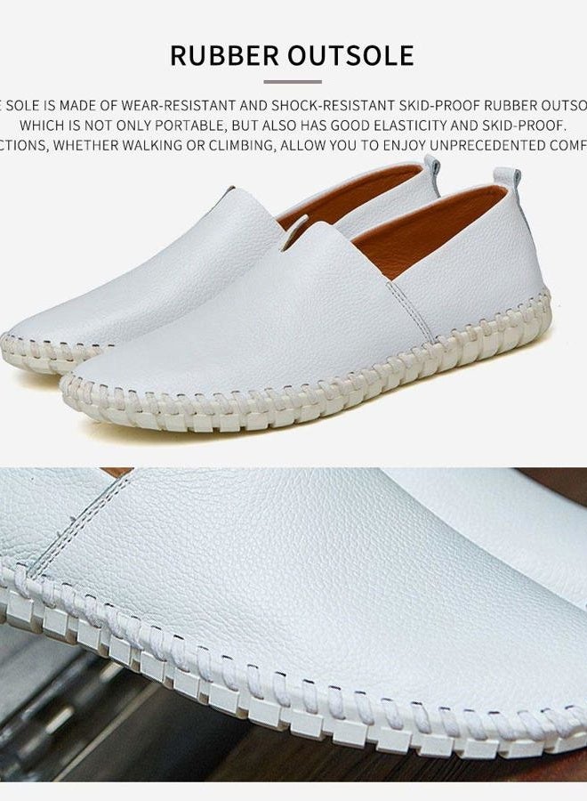 mitvr Men's Genuine Leather Loafer Shoes Slip On Soft Walking Driving Shoes, White, 11 - Image 5