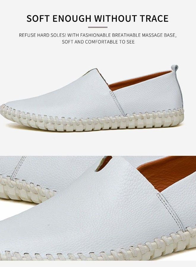 mitvr Men's Genuine Leather Loafer Shoes Slip On Soft Walking Driving Shoes, White, 11 - Image 2
