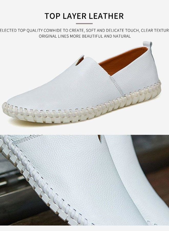 mitvr Men's Genuine Leather Loafer Shoes Slip On Soft Walking Driving Shoes, White, 11 - Image 3