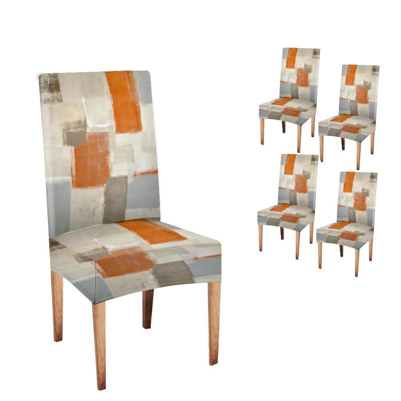 CAPSCEOLL Orange and Grey Chair Covers Chair Seat Cover Set of 4 Removable Washable Parson Chair Covers for Dining Room Living Room Kitchen Christmas - Image 2