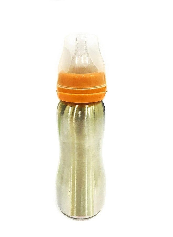 Lappu Double Kids Stainless Steel Feeding Bottle/Steel Feeder, Anti Colic 2 in 1 Feeding Bottle/Spout Sipper (290 ml Orange with Brush) - Image 3
