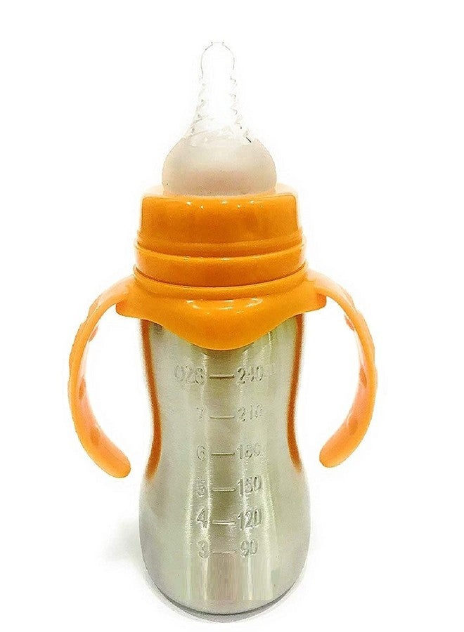 Lappu Double Kids Stainless Steel Feeding Bottle/Steel Feeder, Anti Colic 2 in 1 Feeding Bottle/Spout Sipper (290 ml Orange with Brush) - Image 4