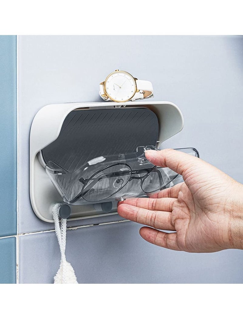 Excefore Glasses Holder, Wall Mount Shower Glasses Holder Bathroom case Mount Shelf, Bathroom Glasses Shelf Shower Glass Mirror Shower Mount Storage Box Phone Holder - Image 4
