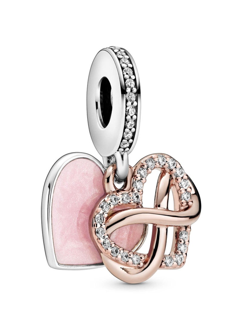 Pan Home Jewelry Sparkling Infinity Heart Dangle Charm - Pink Necklace or Bracelet Charm for Women - Sterling Silver and 14k Rose Gold-Plated with Cubic Zirconia - Image 2