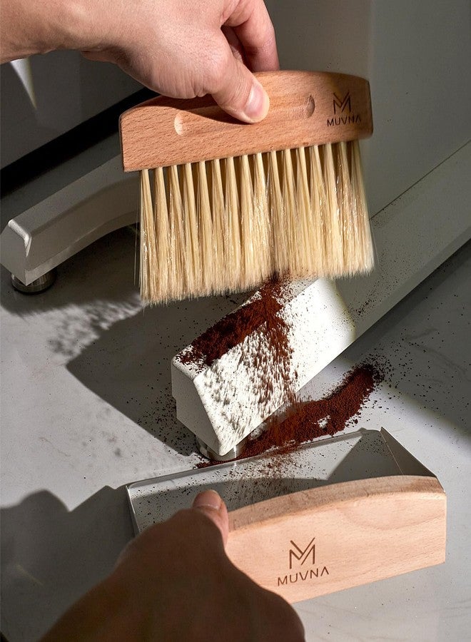 MUVNA Small Coffee Brush and Dustpan Set - Magnetic Hand Solid Wood Soft Bristles, Barista Cleaning Tool for Espresso Machine, Coffee Grinder, Home Kitchen Countertop, Silver - Image 4