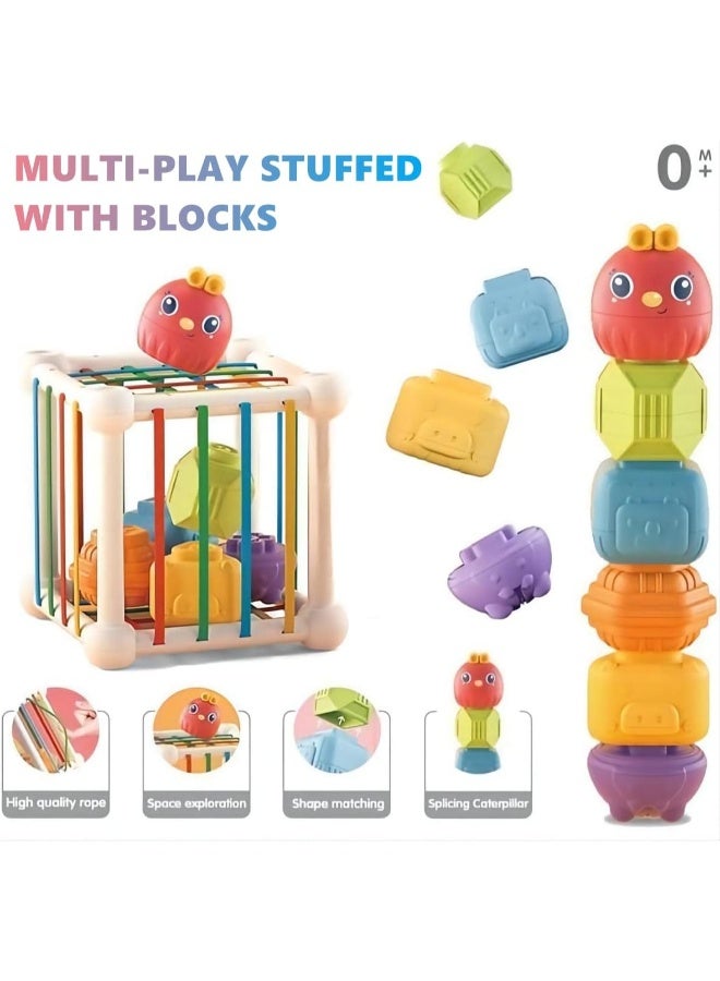 حديقة الألعاب ألعاب حسية للأطفال – مكعب نشاط مونتيسوري مع أشكال وخيوط مطاطية ولعب التكديس للأطفال من عمر 1 إلى 2 سنة - Image 4